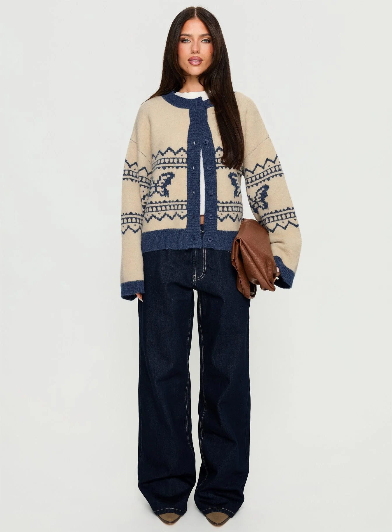 Wynoni Alpine Knit Cardigan Beige / Navy - Image 6