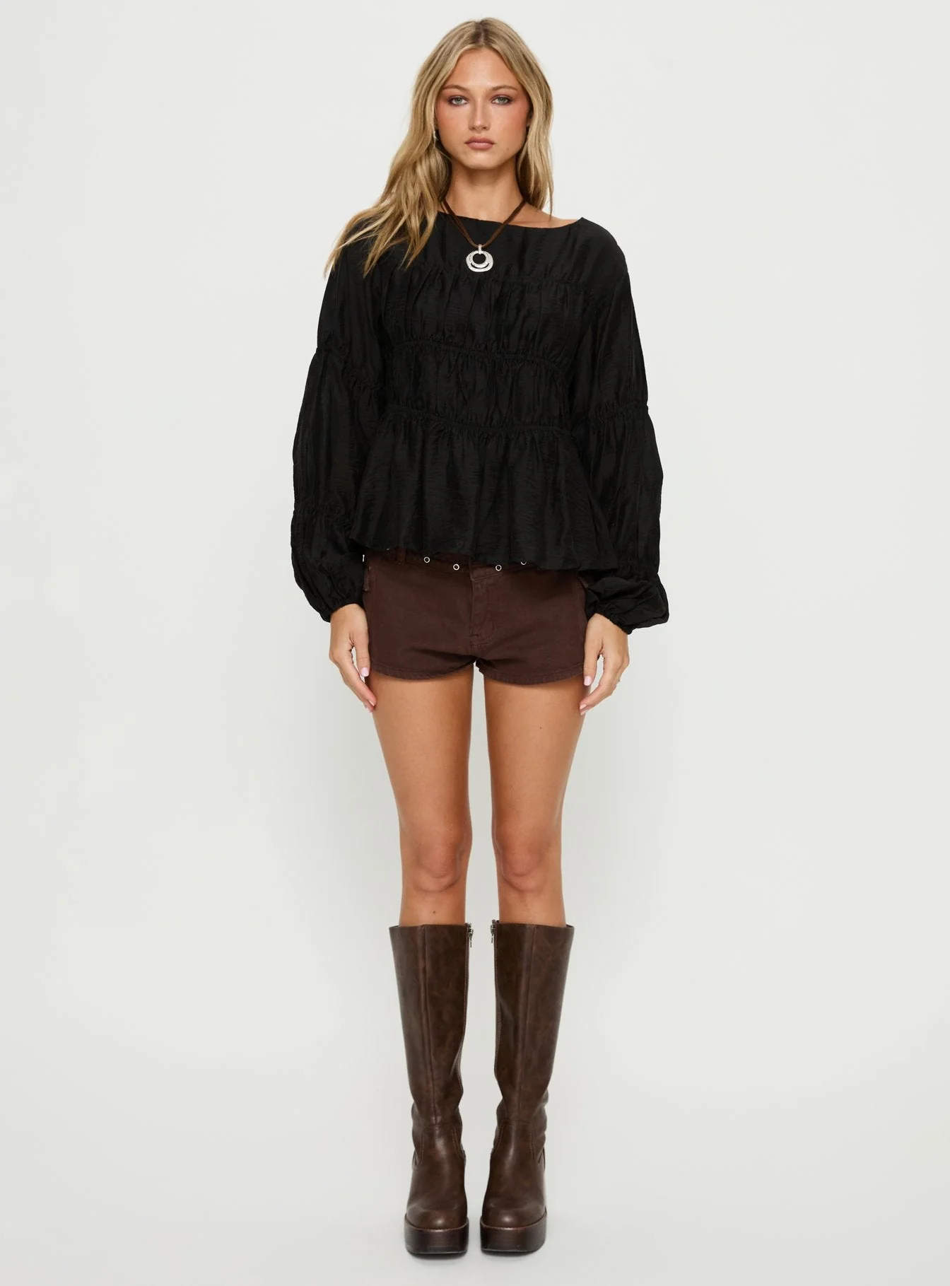 Xamira Ruched Long Sleeve Top Black - Image 6