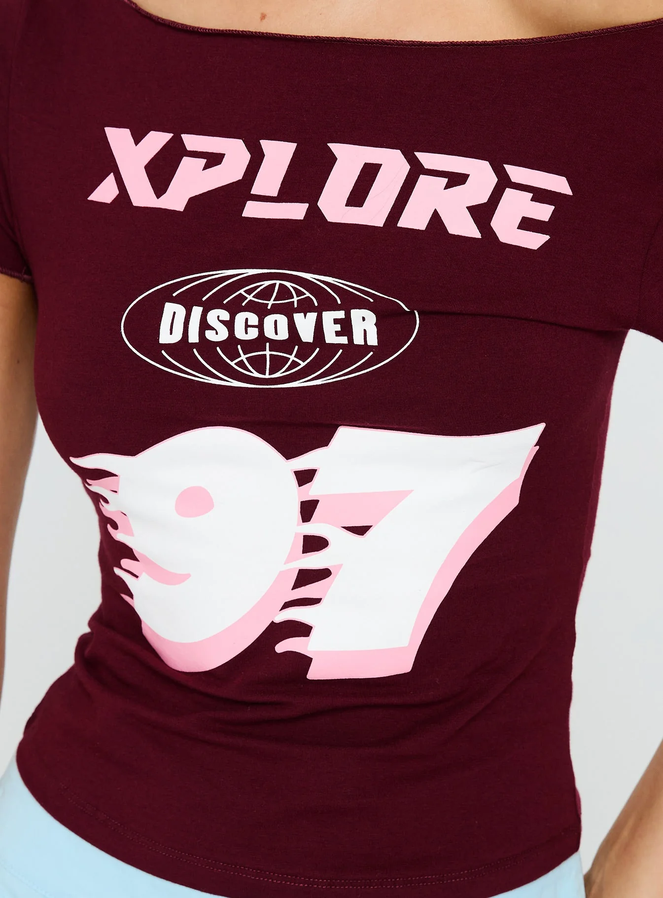 Xplore 97 Off Shoulder Graphic Top Burgundy - Image 6