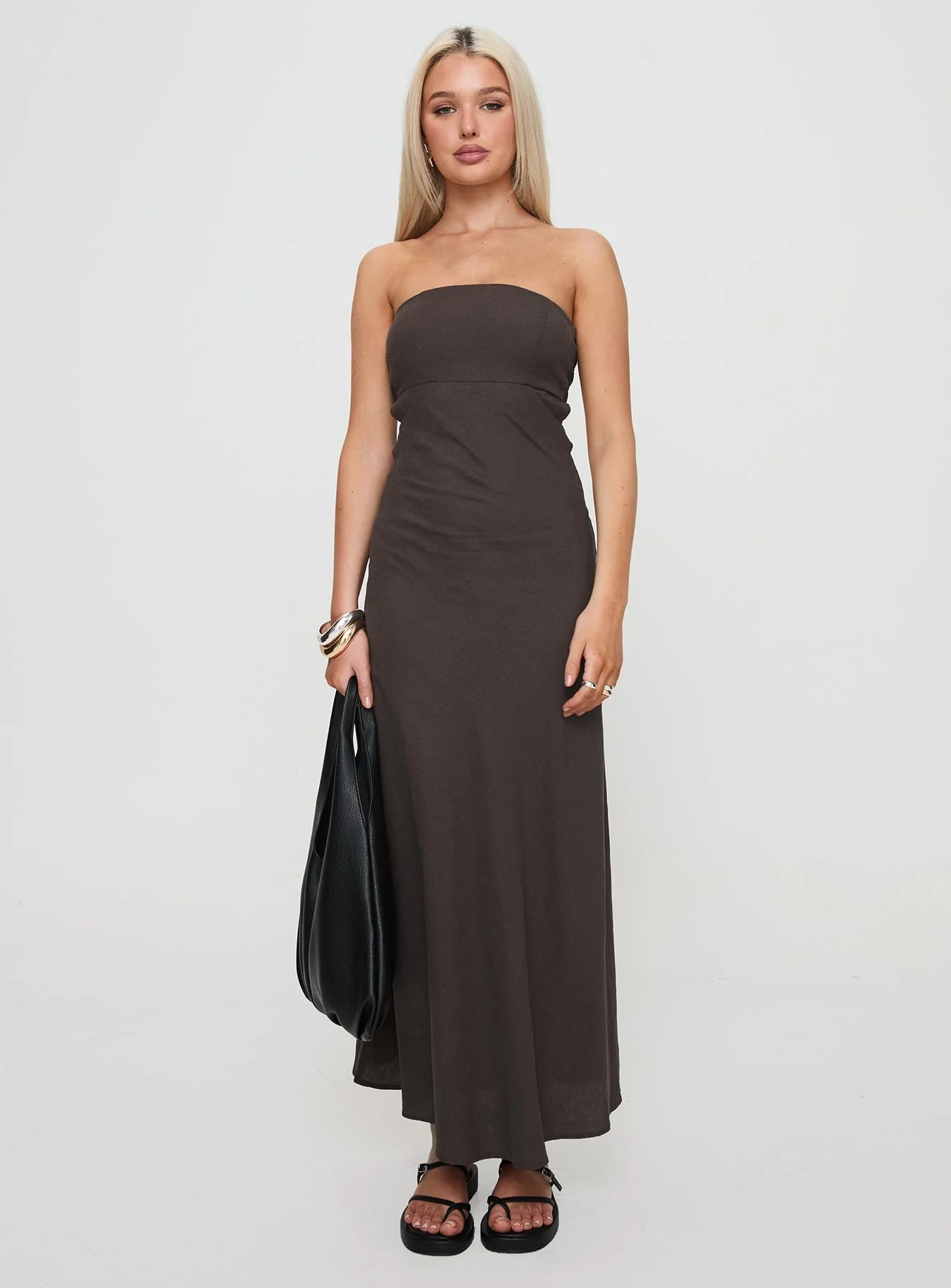Yahir Strapless Maxi Dress Brown - Image 7
