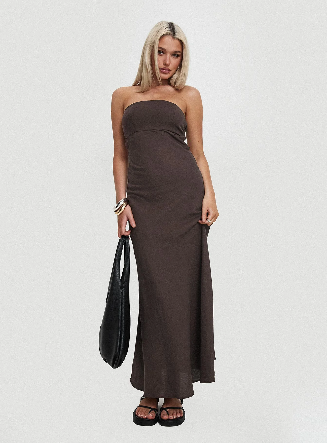 Yahir Strapless Maxi Dress Brown - Image 8