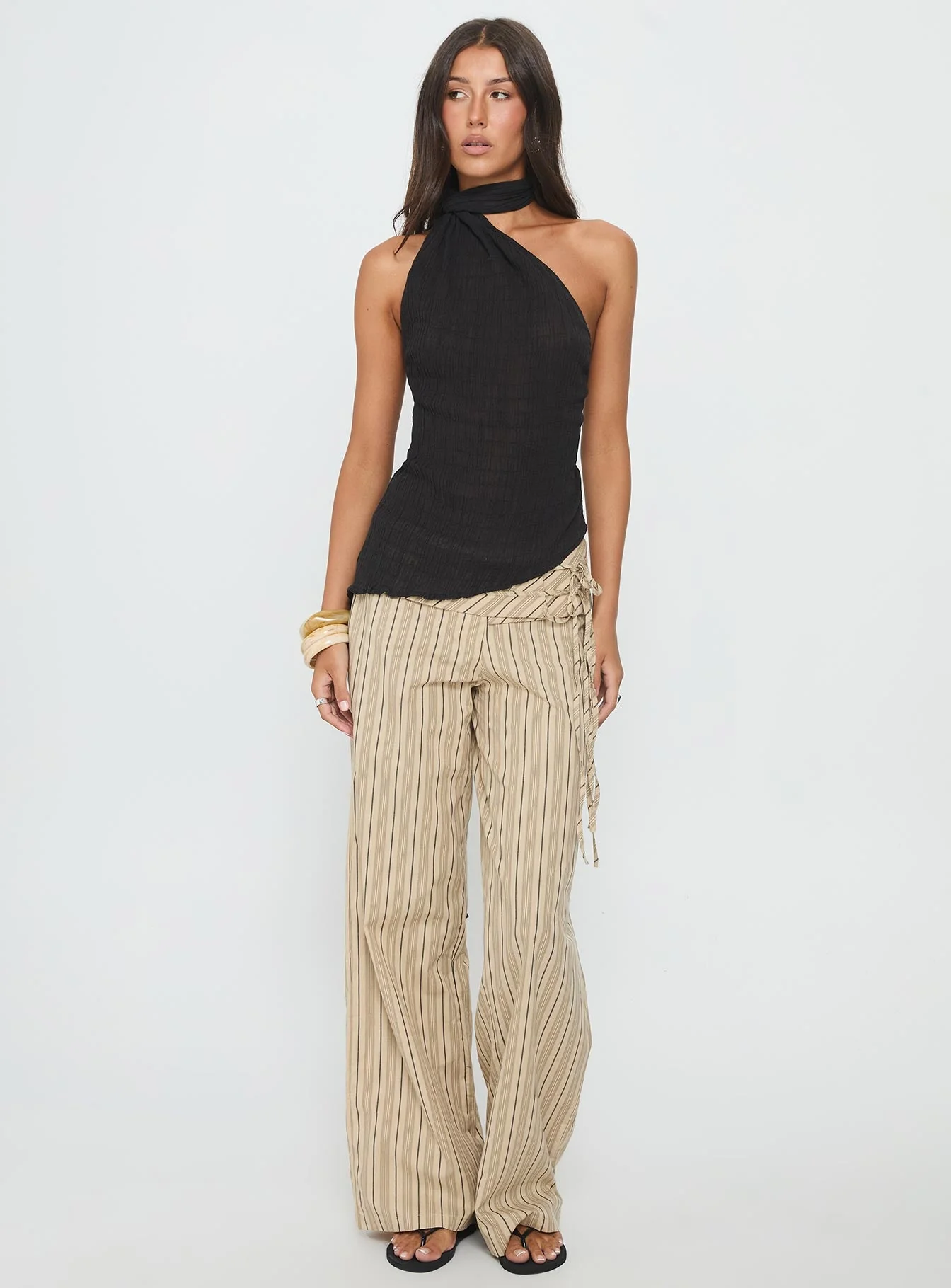 Yaleina One Shoulder Tie Scarf Top Black - Image 3
