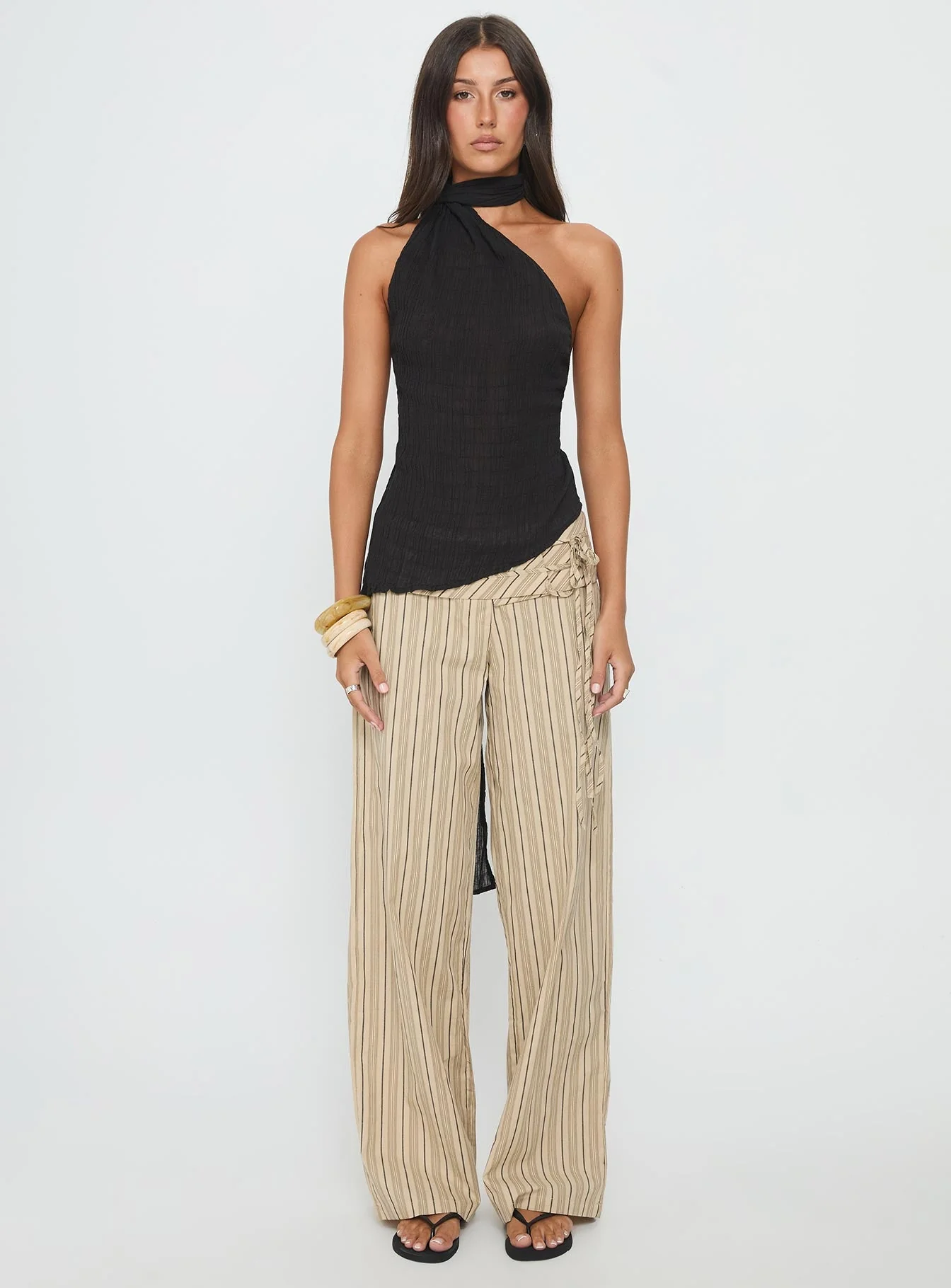 Yaleina One Shoulder Tie Scarf Top Black - Image 7