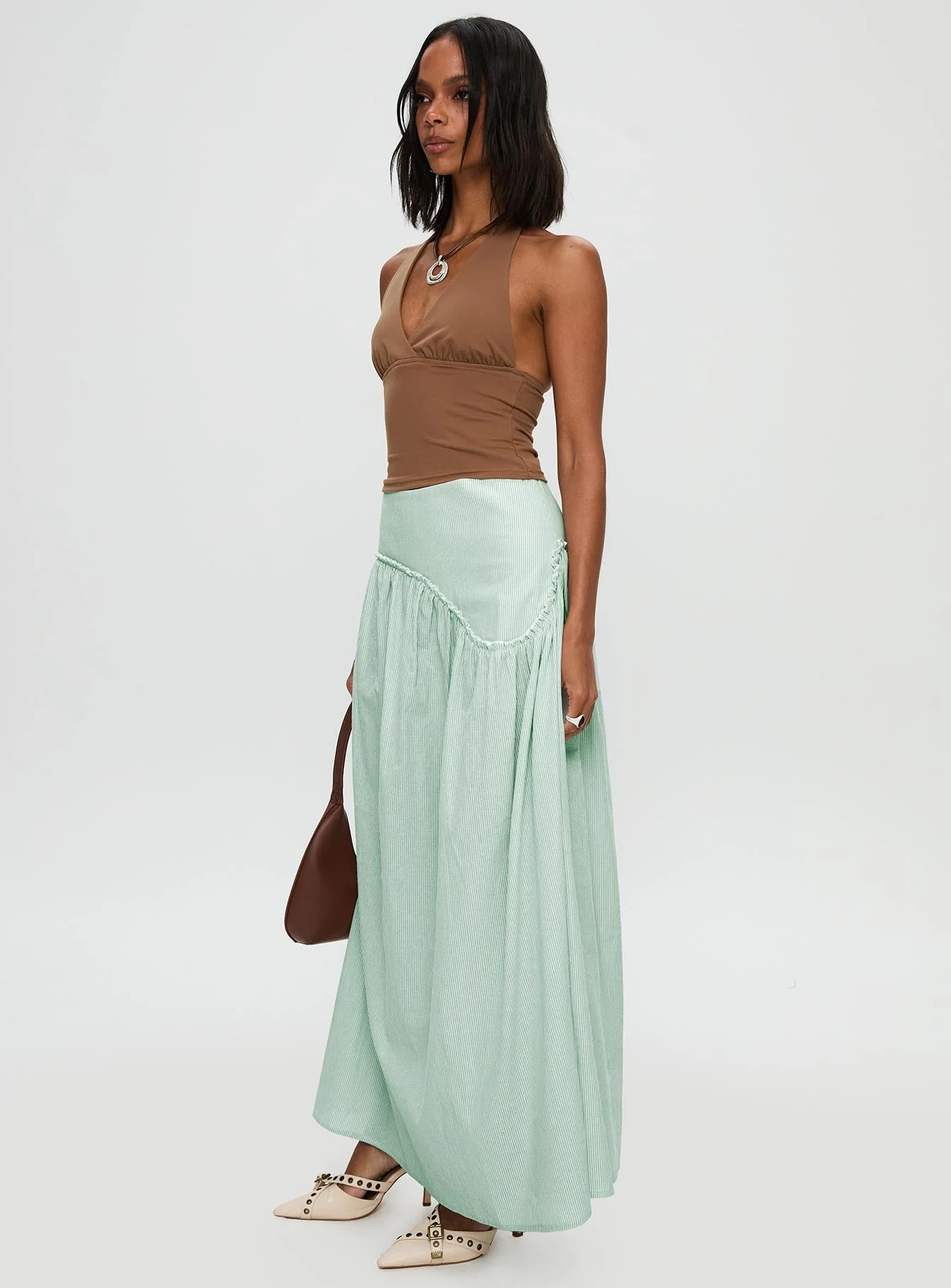Yasemine Maxi Skirt Green / White - Image 4