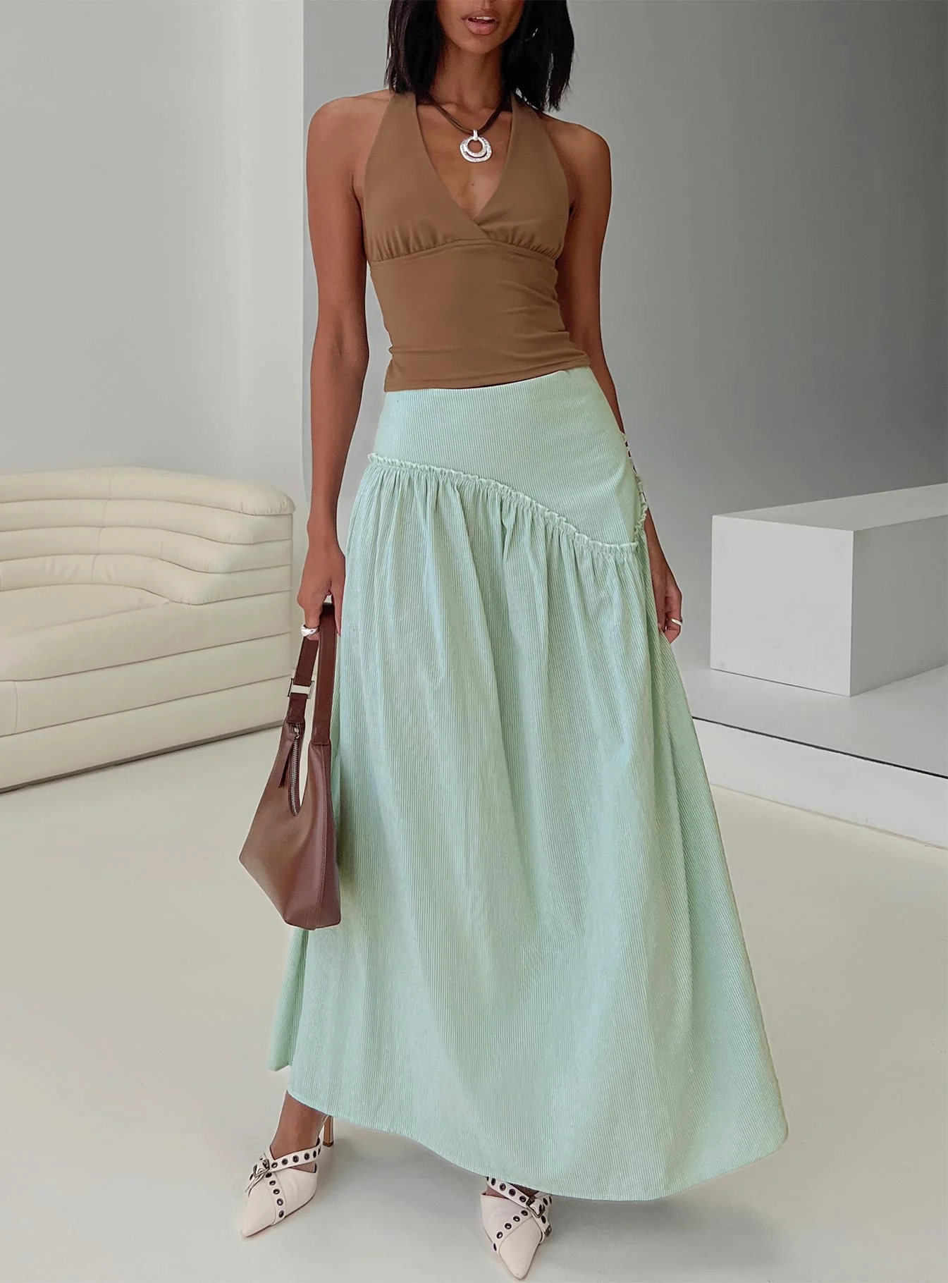 Yasemine Maxi Skirt Green / White - Image 8