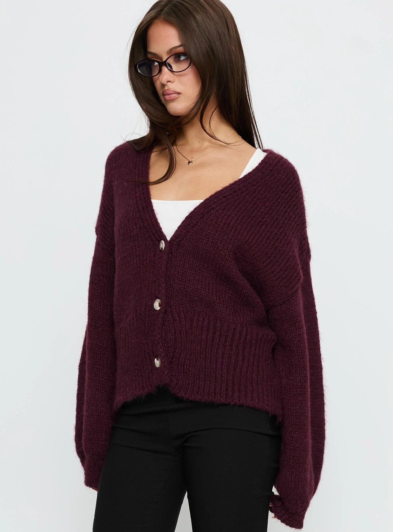 Yasmyn Knit Cardigan Burgundy - Image 3