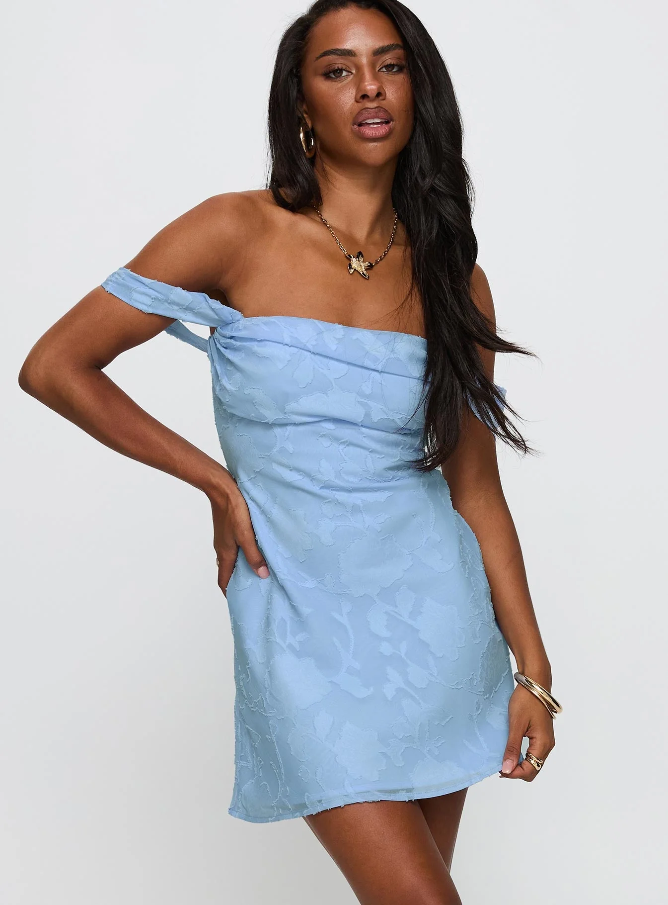 Zabbarra Off The Shoulder Mini Dress Blue - Image 2