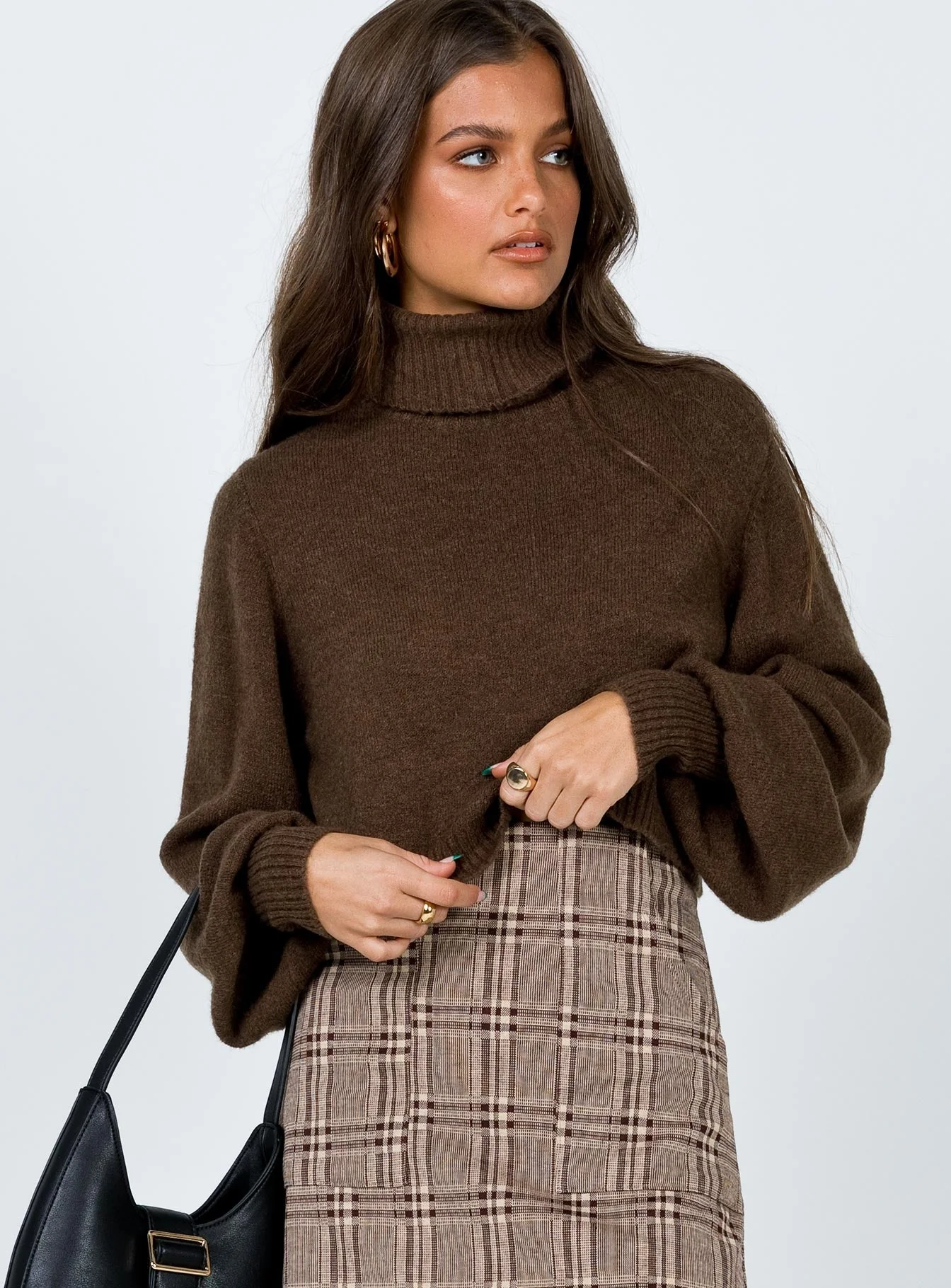 Zahara Cropped Turtleneck Sweater Brown - Image 3