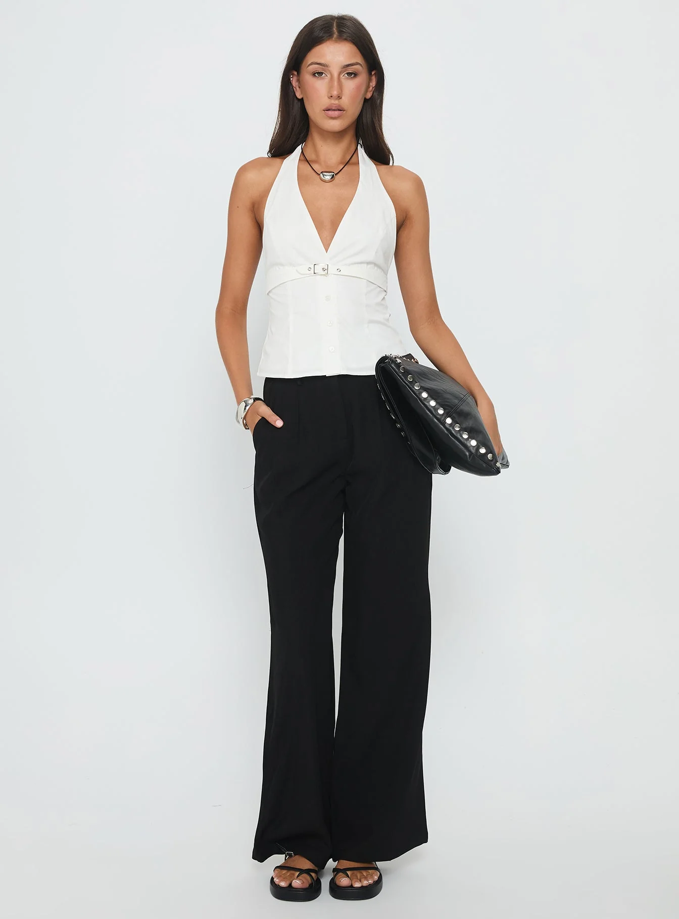 Zailah Halter Buckle Detail Top White - Image 3