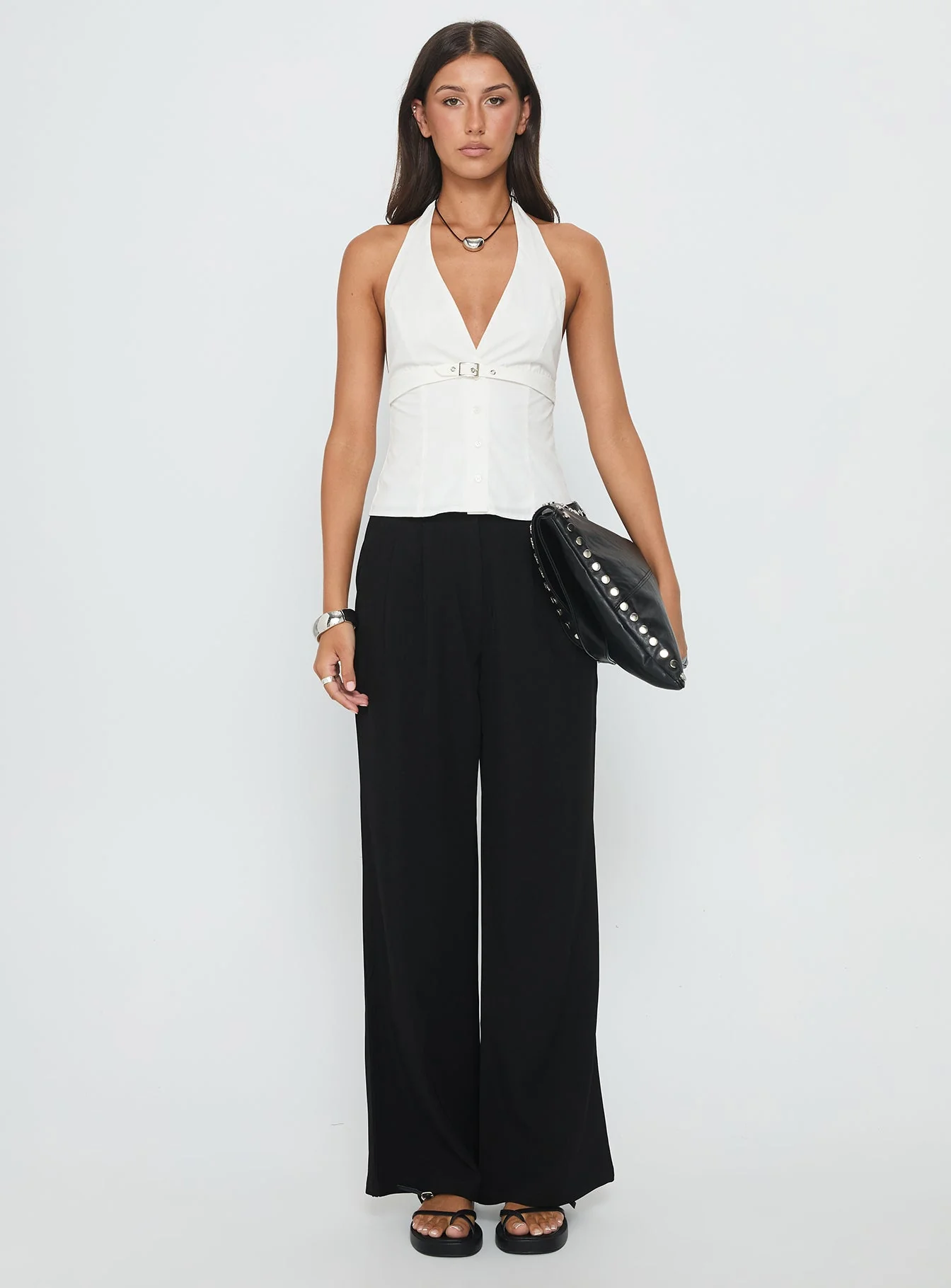 Zailah Halter Buckle Detail Top White - Image 7