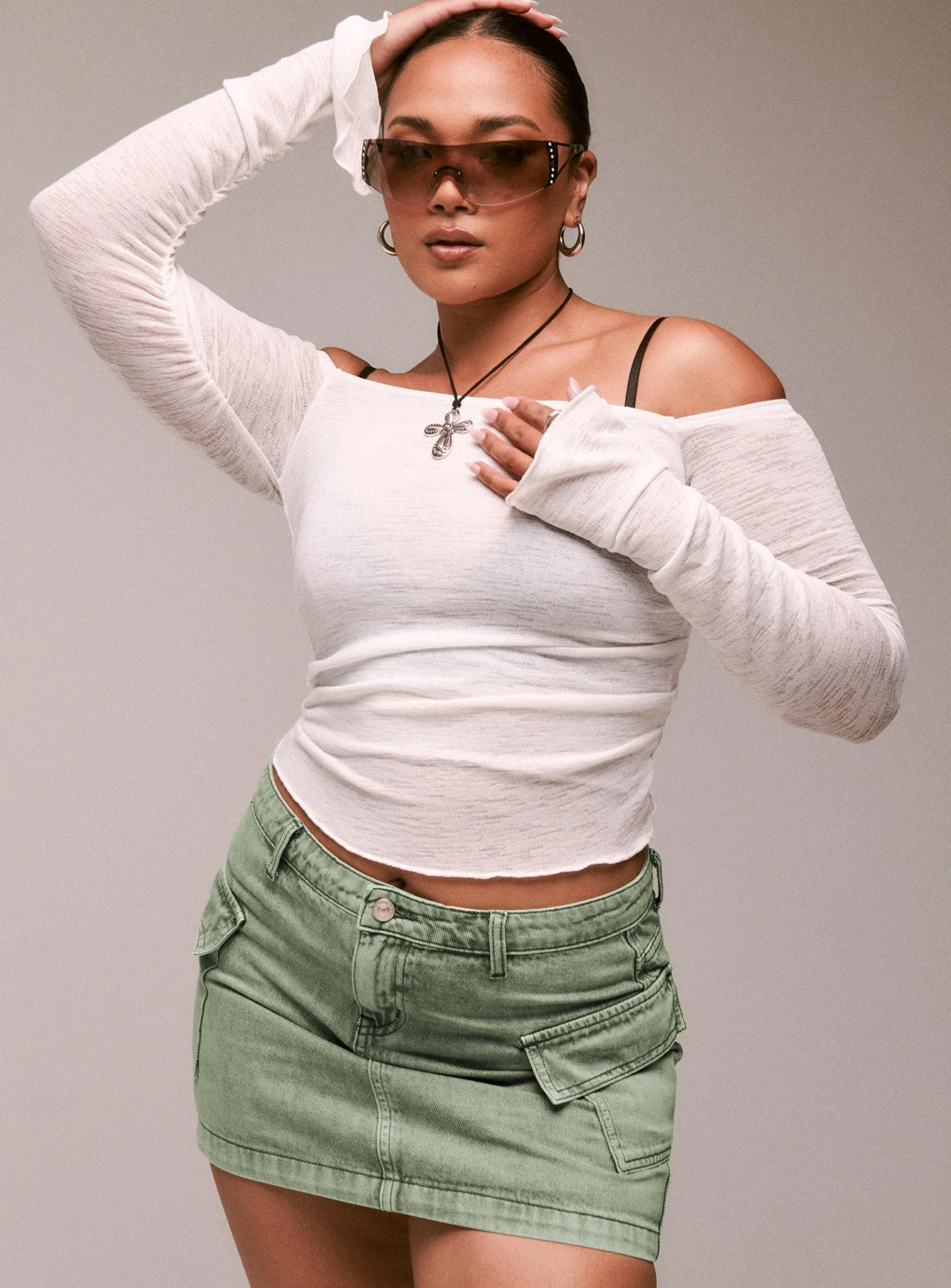 Zakai Cargo Denim Mini Skirt Green - Image 3