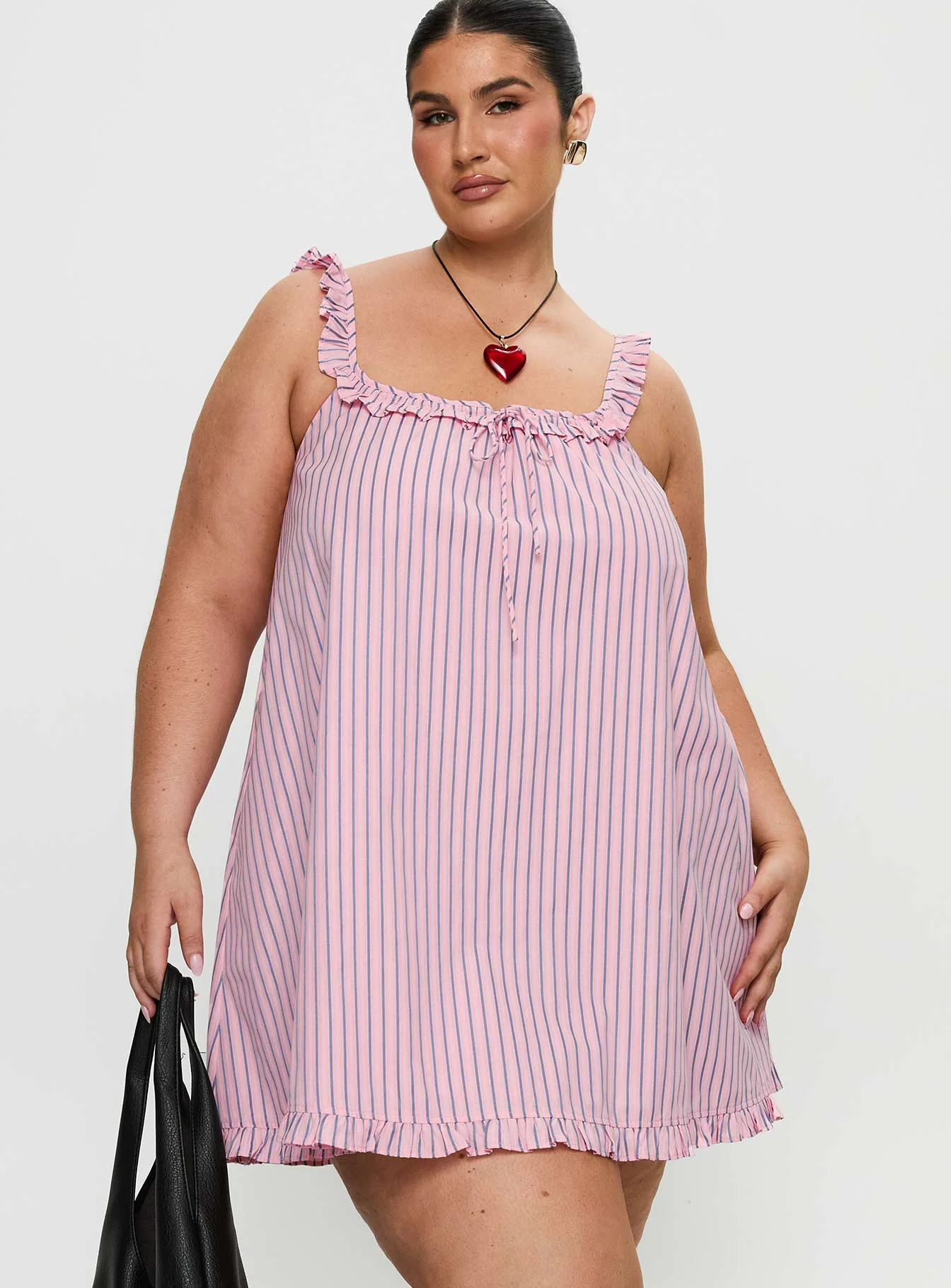 Zalina Babydoll Mini Dress Pink Stripe Curve - Image 2