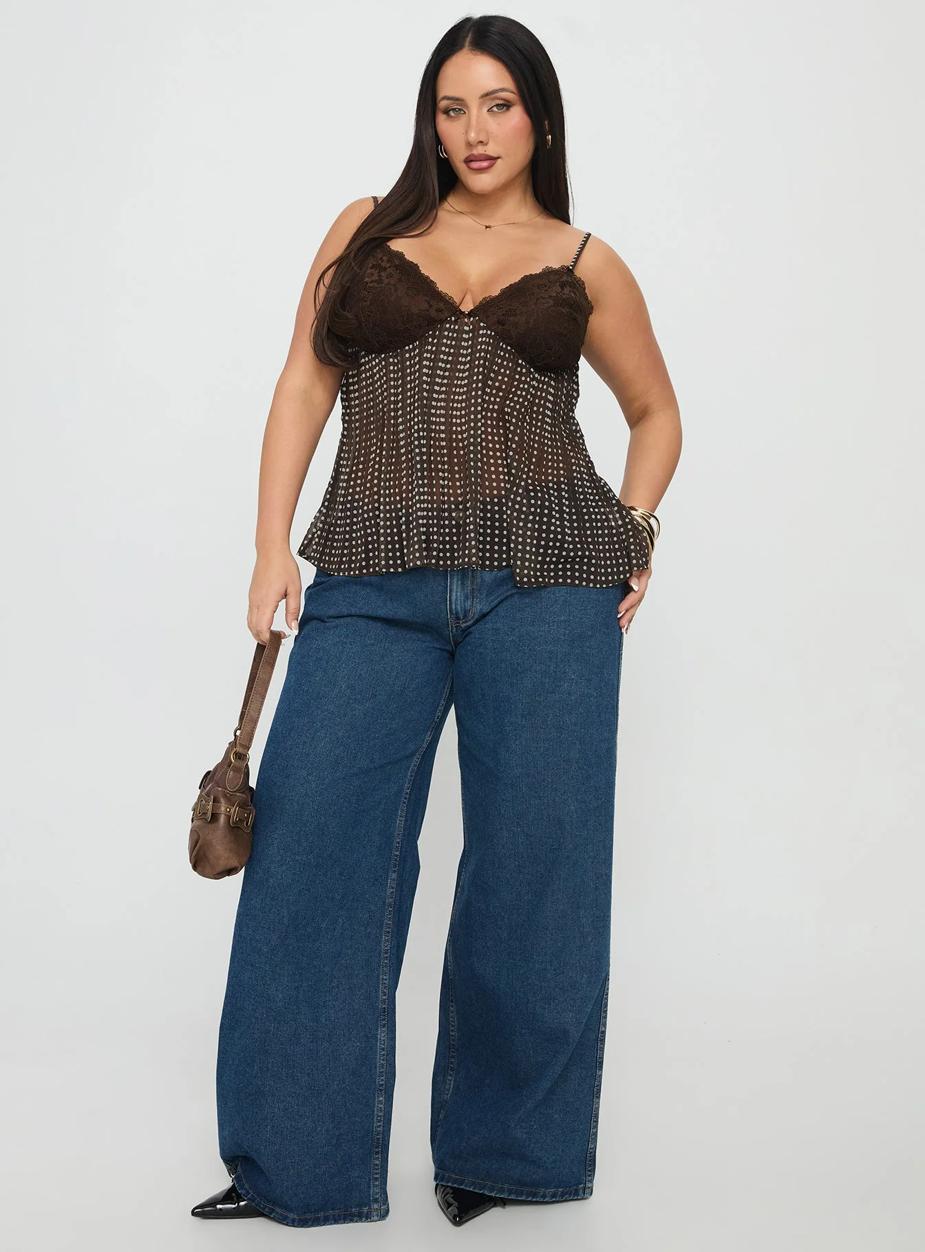 Zami Pleat Top Brown Polka Curve - Image 3