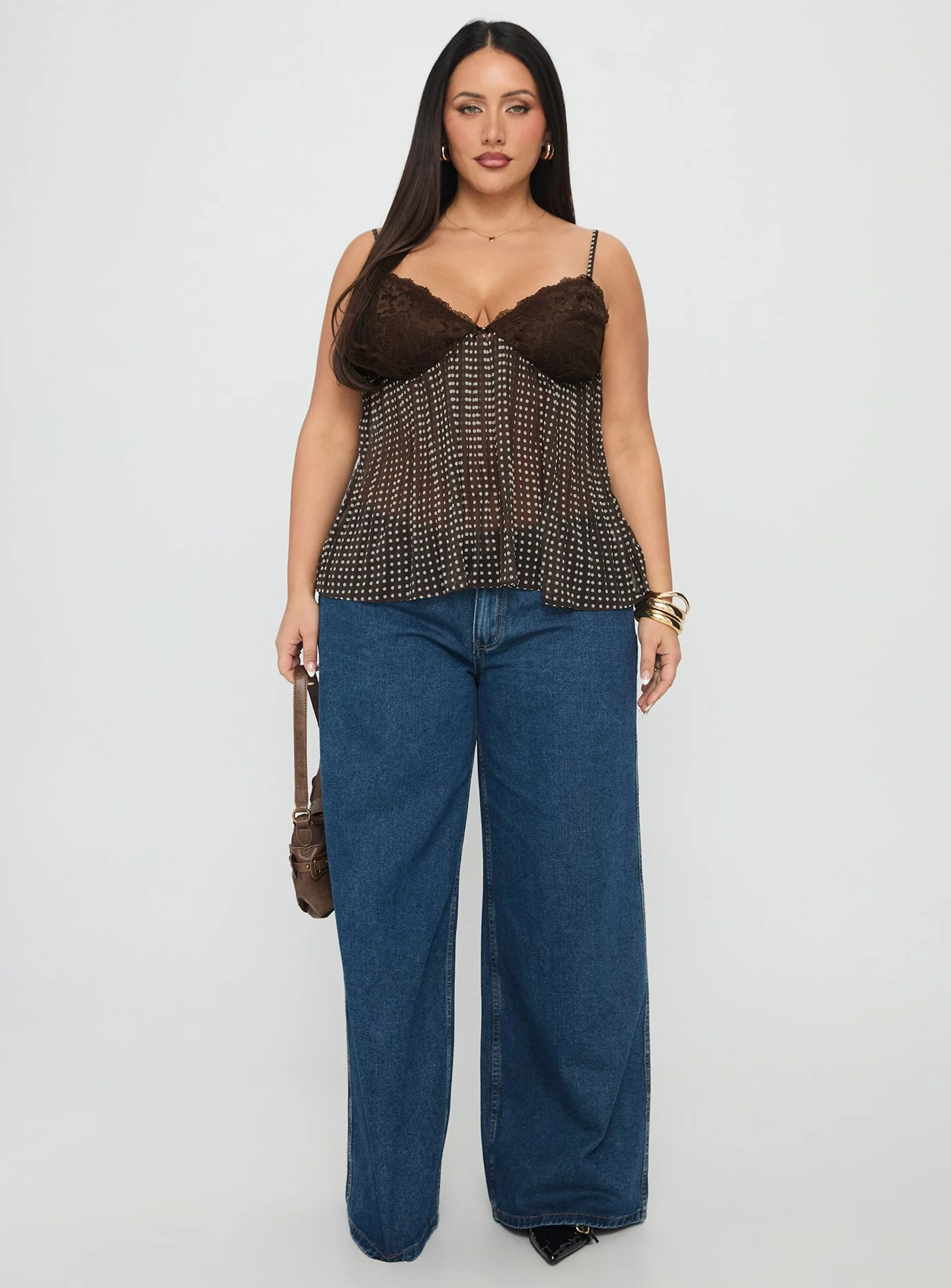 Zami Pleat Top Brown Polka Curve - Image 7