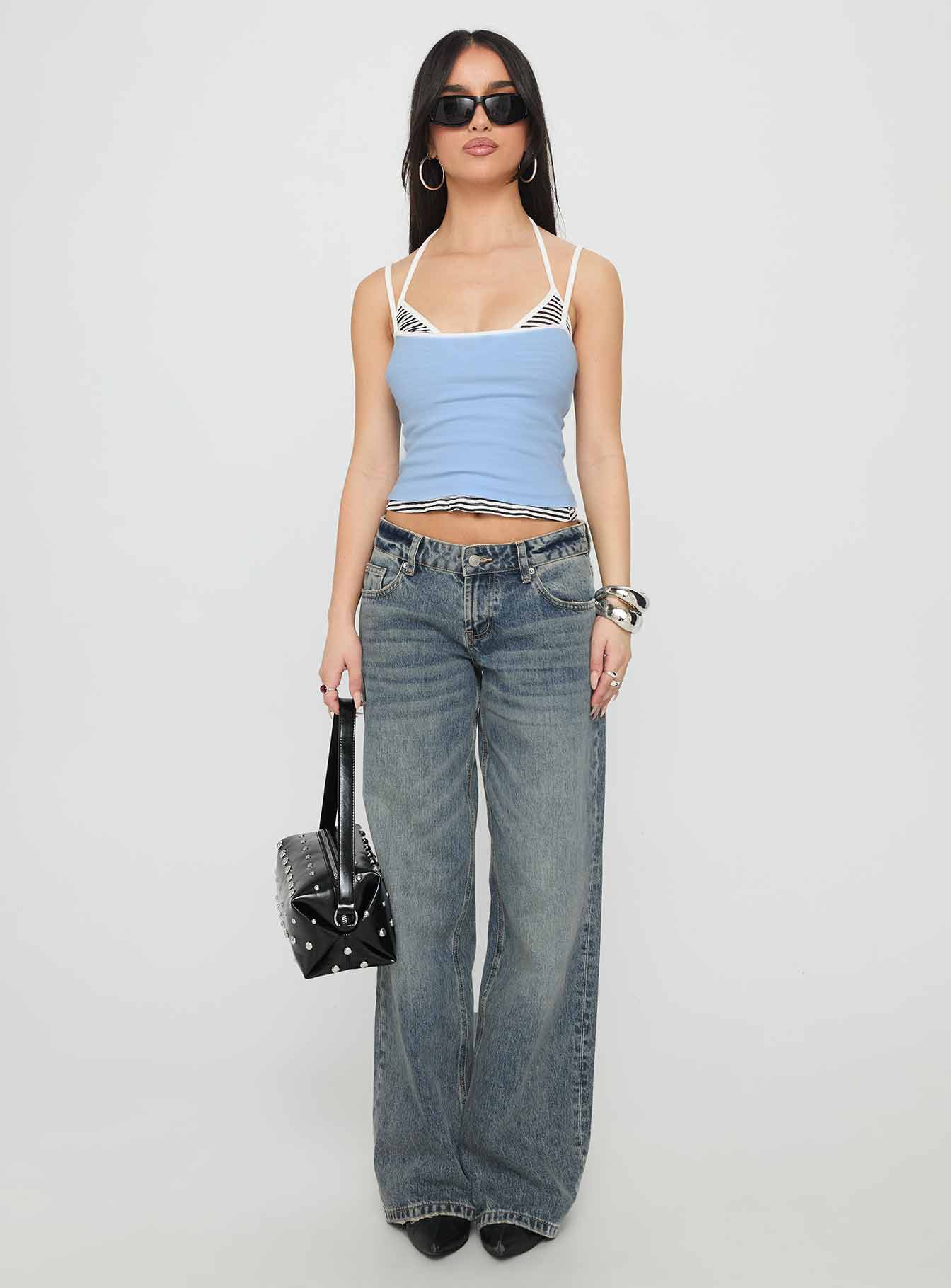 Zaralyn Low Rise Wide Leg Jeans Mid Blue Wash - Image 7