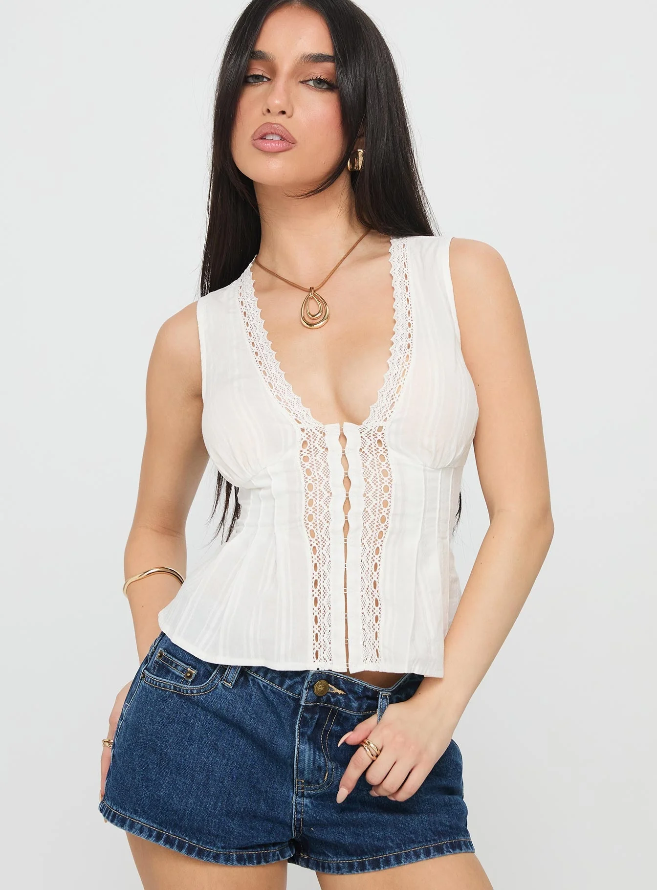 Zaylenna Lace Pleated Top White - Image 2