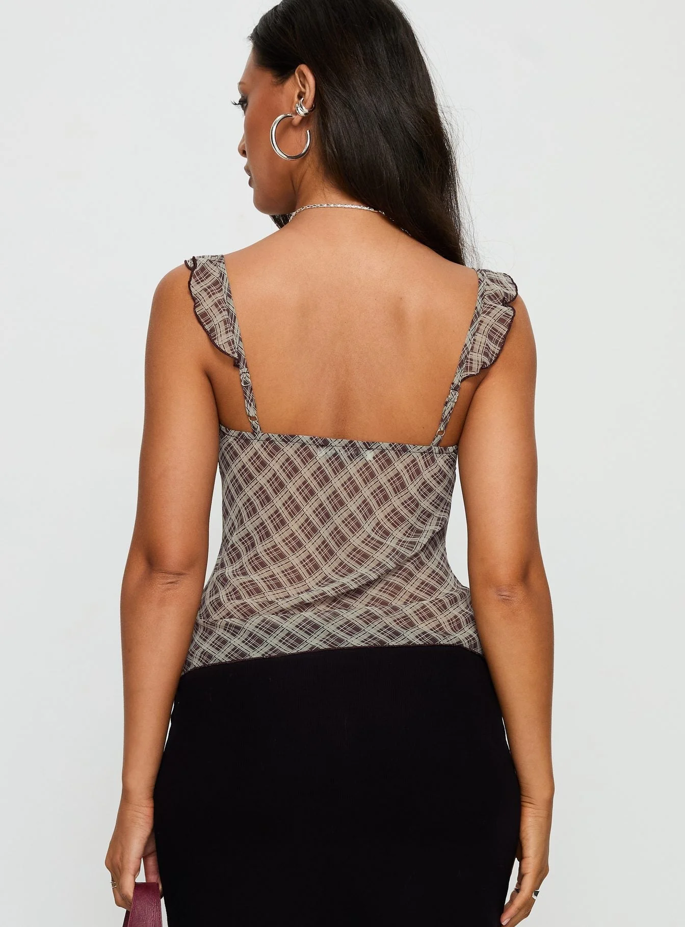 Zayliah Frill Detail Top Wine Check - Image 5