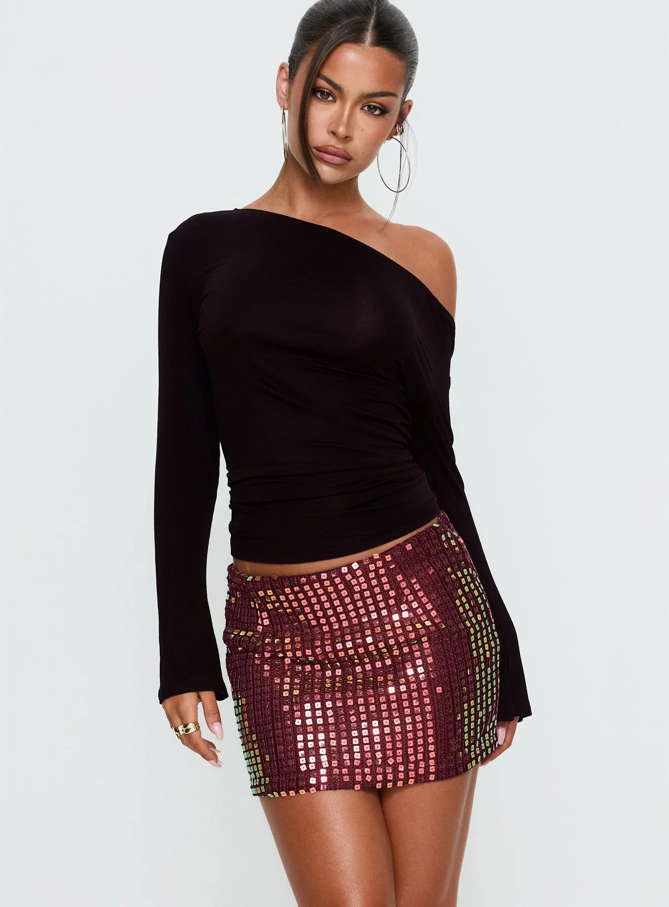 Zelaia Shimmer Mini Skirt Wine - Image 2