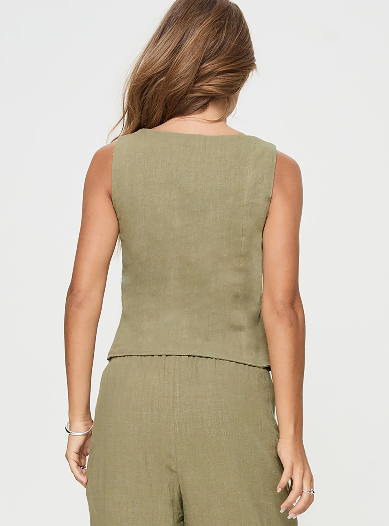 Zenda Linen Blend Top Olive - Image 5