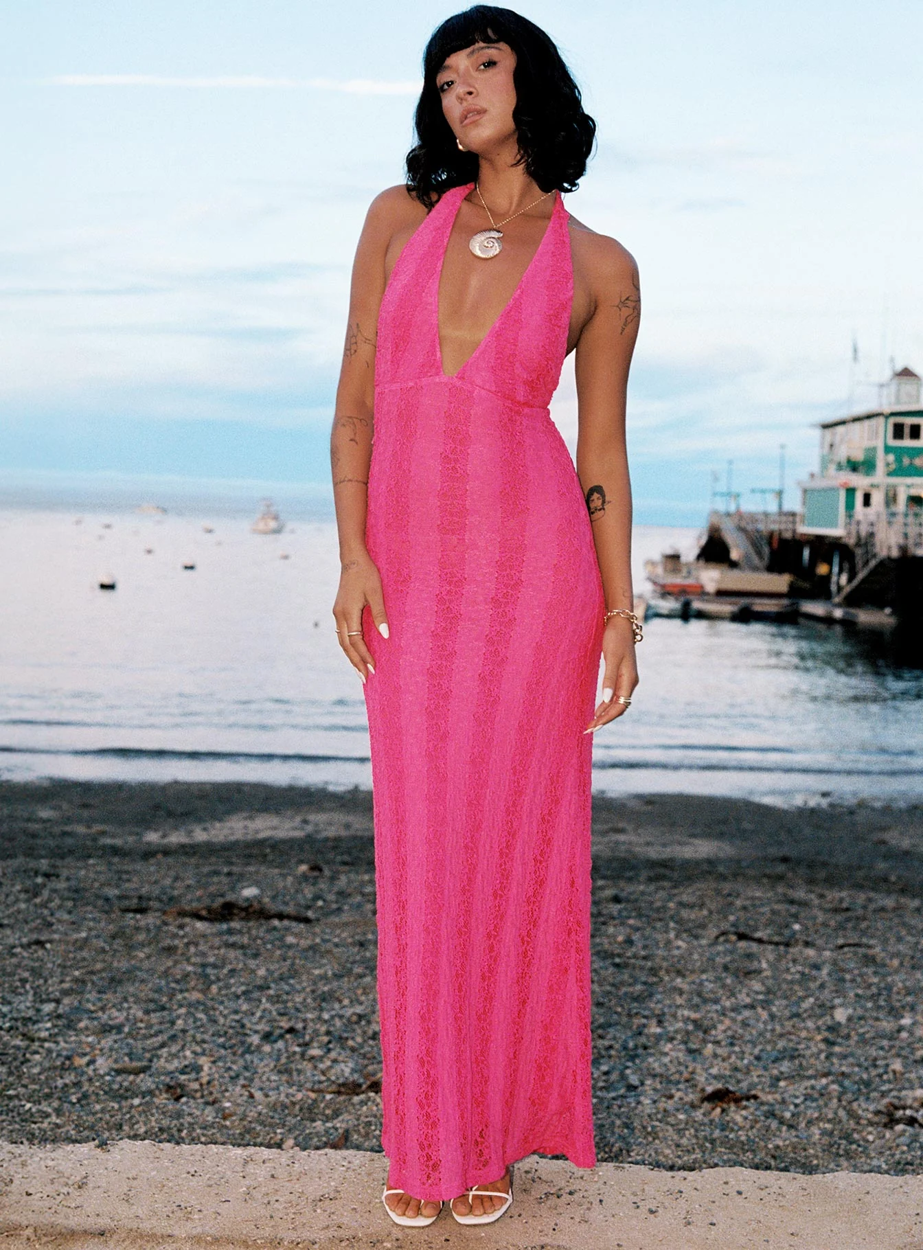 Zoi Lace Halter Maxi Dress Hot Pink - Image 6