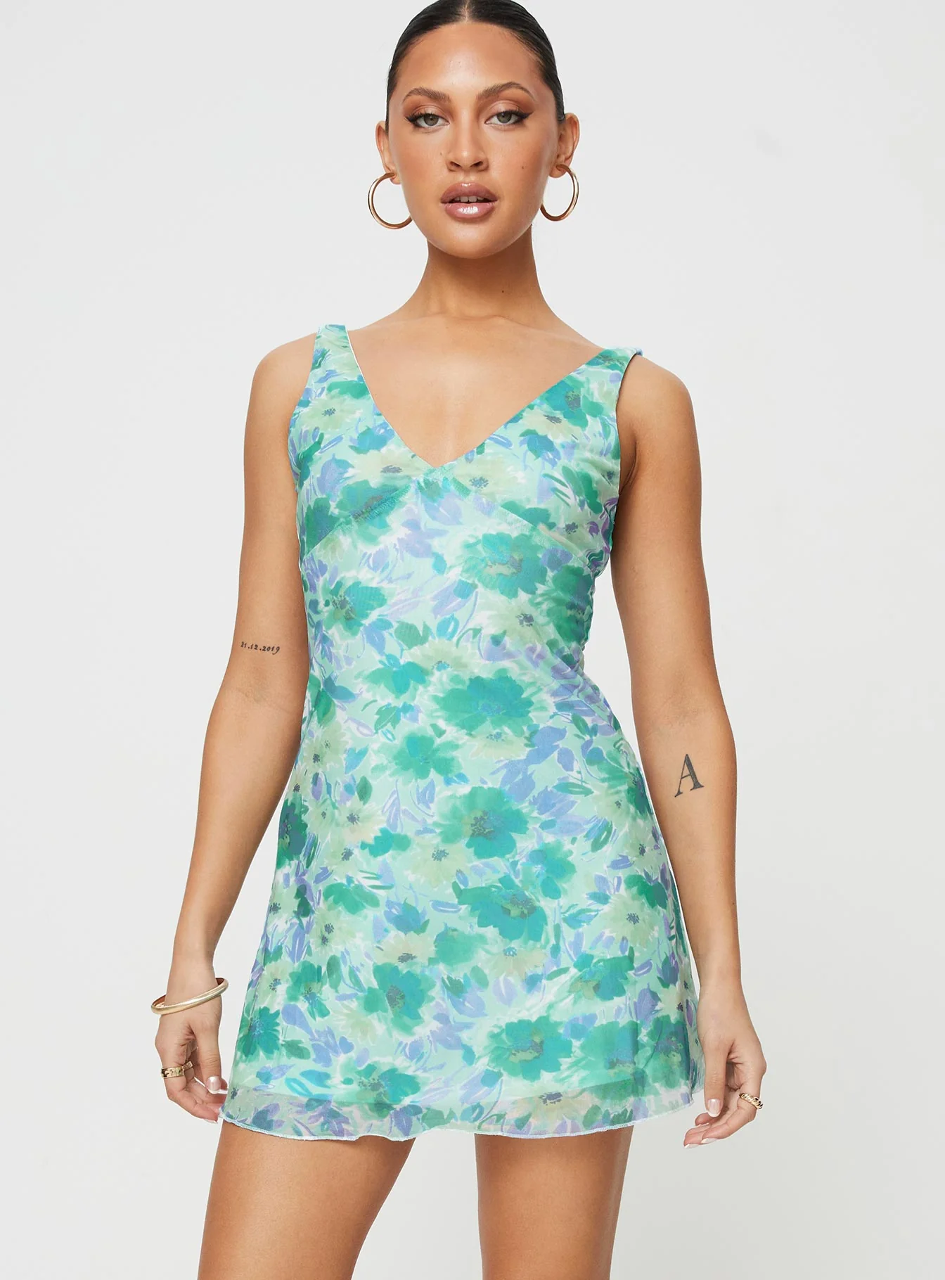 Zuba Mini Dress Green Floral - Image 2